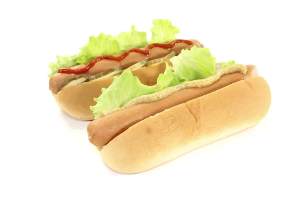 Hotdog met mosterd en ketchup — Stockfoto