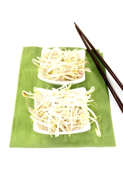 Fresh mung bean sprouts with chopsticks — Stock Photo, Image