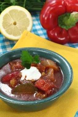 Salam ve krem bir topak ile Soljanka