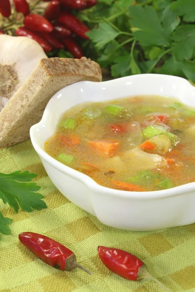 Geflügel-Consomme-Suppe mit Grün — Stockfoto