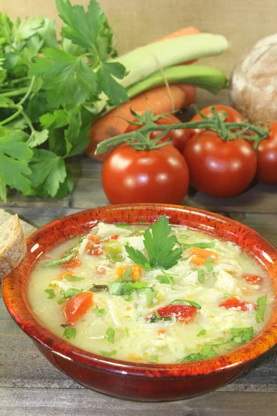 Куриный суп с зеленью — стоковое фото