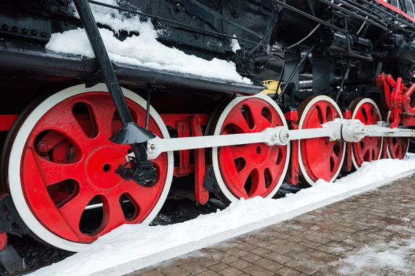 Vecchie ruote locomotive a vapore nere — Foto Stock