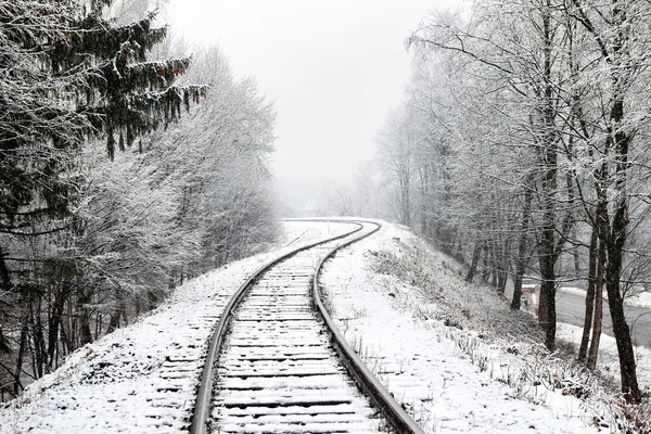 Paisagem de inverno com trilhos vazios — Fotografia de Stock