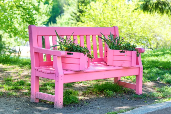 Рожева лавка в зеленому парку — стокове фото