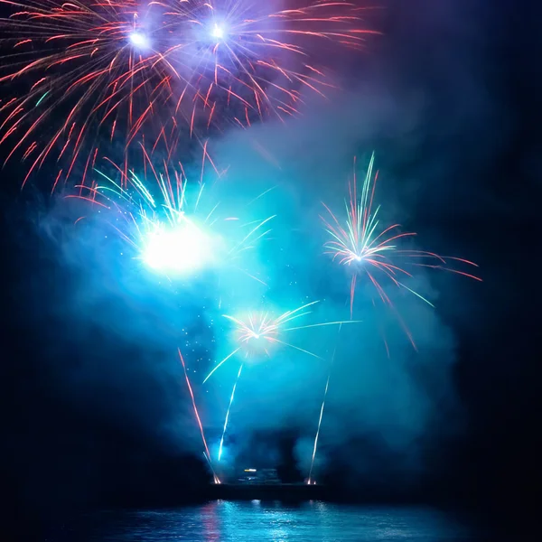 Beautiful blue holiday fireworks — Stock Photo, Image