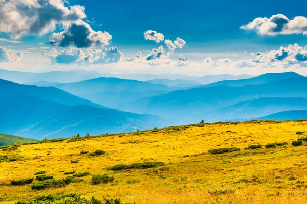 青い山の風景と草の牧草地 — ストック写真