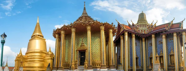 Panorama Komplex Temple Emerald Buddha Till Stupa Bibliotek Och Pantheon — Stockfoto