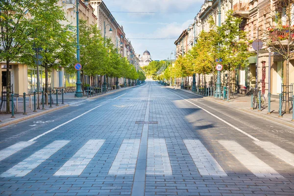 City Street Empty Crossroad Road Morning Light Europe Λιθουανία Βίλνιους — Φωτογραφία Αρχείου