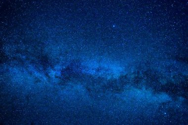 Koyu mavi gece gökyüzü, pek çok yıldız, kozmos samanyolu arka planı