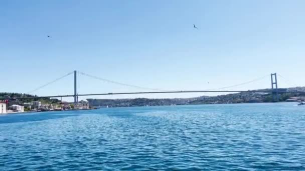 Blick Vom Bosporus Auf Die Fatih Sultan Mehmet Brücke Istanbul — Stockvideo