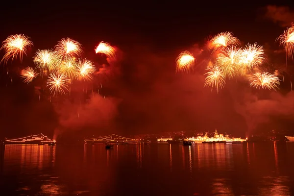 Fuegos artificiales de colores en el cielo negro — Foto de Stock