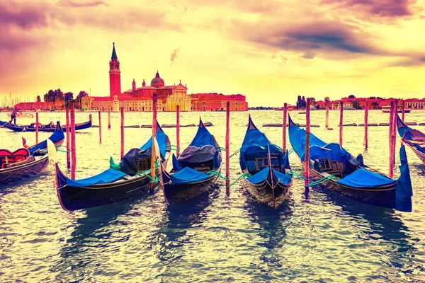 Gondolas at sunset in  Venice — Stock Photo, Image