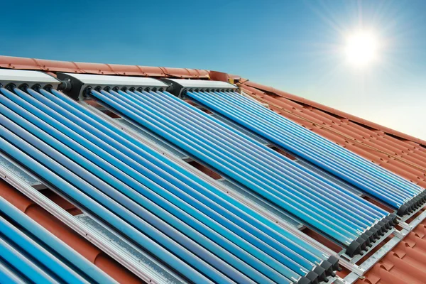 Vacuum collectors- solar water heating system — Stock Photo, Image