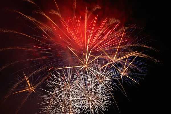 Fogos de artifício no fundo do céu preto — Fotografia de Stock