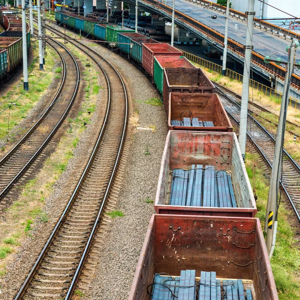 Kargo vagonlar ile tren — Stok fotoğraf