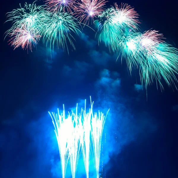 Colorful blue holiday fireworks — Stock Photo, Image