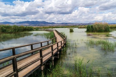 İspanya 'daki Parc Natural el Fondo' daki göllerin üzerinden geçişler
