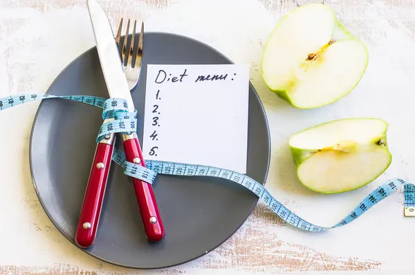 Concetto di dieta con mela verde — Foto Stock