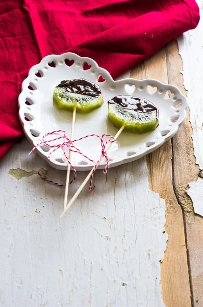 Kiwi and chocolate dessert — Stock Photo, Image