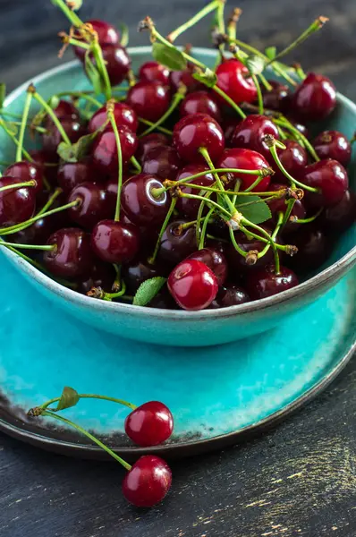 stock image Fresh cherry on rustic background