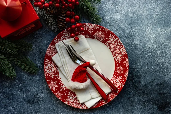 Ajuste Mesa Vacaciones Para Cena Navidad Mesa Hormigón —  Fotos de Stock