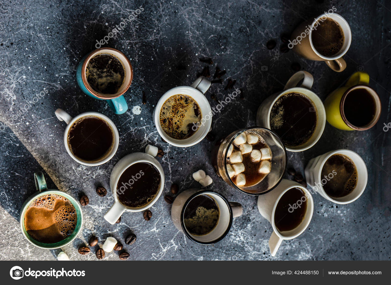 Variety Coffee Drinks Different Mugs Glass Concrete Background Copy Space Stock Photo by ©Elet_1
