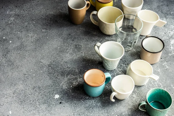 Varios Taza Café Vacía Sobre Fondo Hormigón Con Espacio Copia —  Fotos de Stock