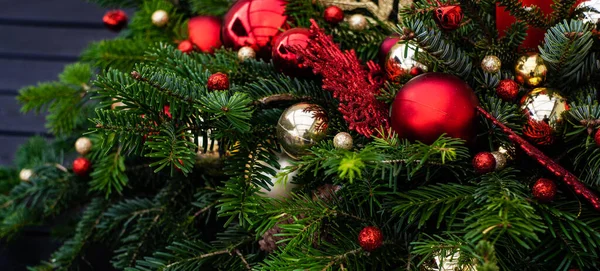 Karácsonyi Ünnepi Kompozíció Golyókkal Dekoráció Háttér Másolási Hely — Stock Fotó
