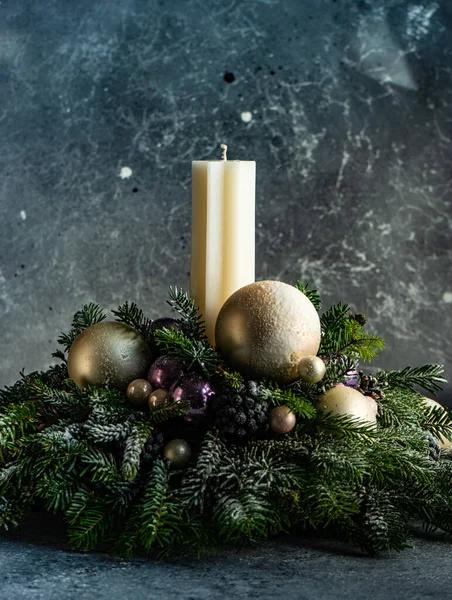 Christmas Festive Composition Balls Decor Stone Background Copy Space — Stock Photo, Image