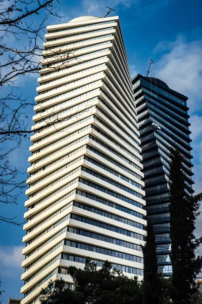 Famoso Edificio Espiral Gemelos Blancos Negros Ubicado Avenida Chavchavadze Centro — Foto de Stock