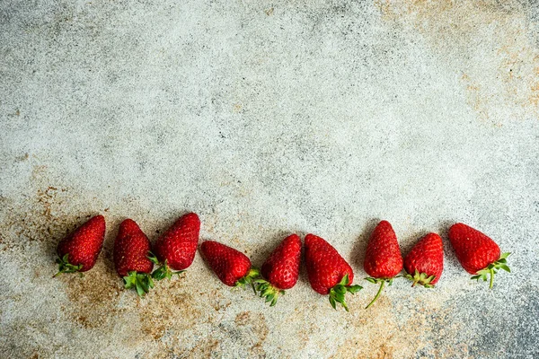 Summer Background Made Fresh Organic Strawberries Concrete Background Copy Space — Stock Photo, Image