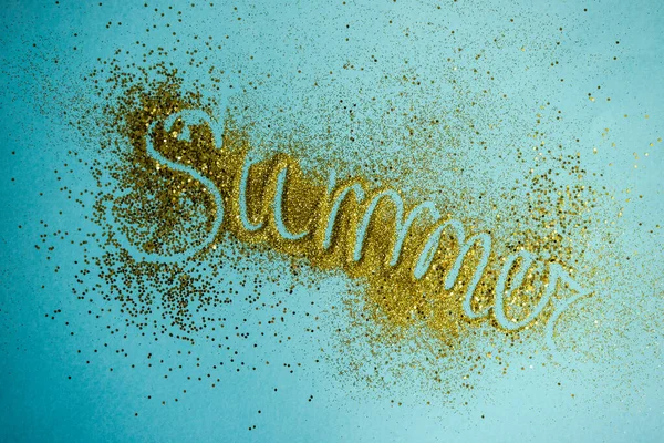 Sommer Hintergrund Auf Farbigem Papier Hintergrund Mit Wörtern Mit Funkelnden — Stockfoto