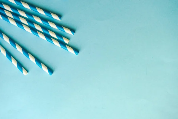 Blue Stripped Recycling Paper Cocktail Straws Same Color Background — Stock Photo, Image