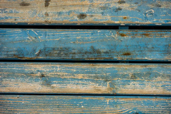 Blauw Houten Bord Een Zeepier Als Zomerachtergrond — Stockfoto