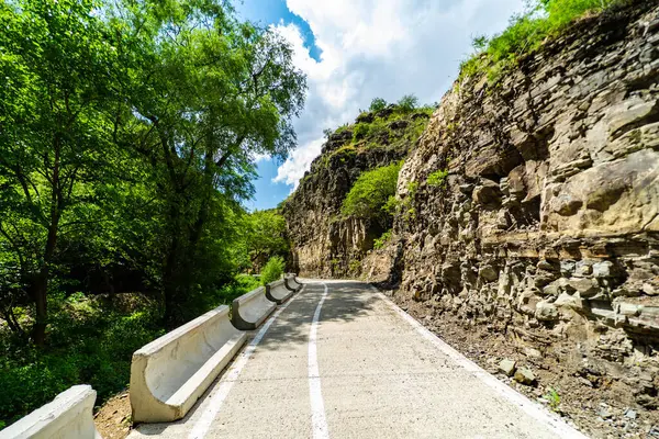 Paisagem Verão Com Estrada Canyon Com Parede Rocha Estrada — Fotografia de Stock