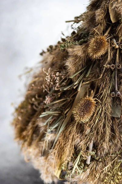 Christmas Interior Decoration Xmas Tree Made Dry Grass Branches Leaves — Stock Photo, Image