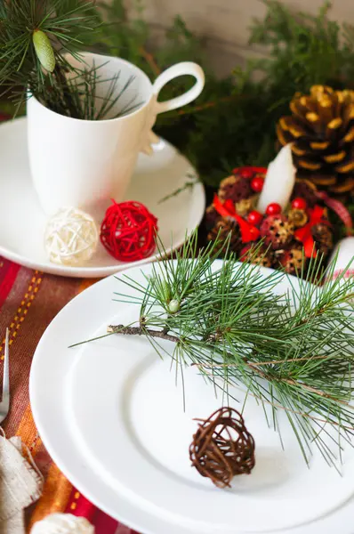 Vánoční čas stůl dekorace — Stock fotografie