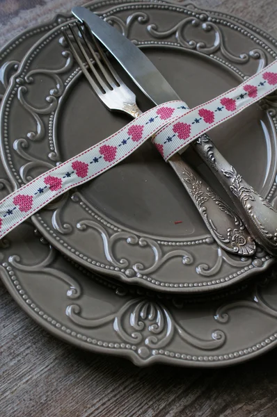 Conjunto de mesa festiva de São Valentim — Fotografia de Stock