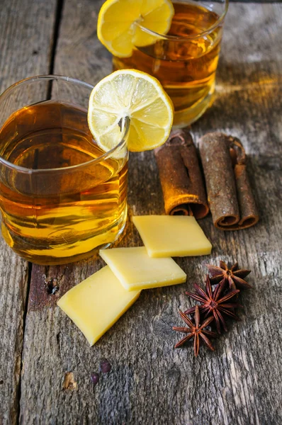 Glass of brandy with lemon — Stock Photo, Image
