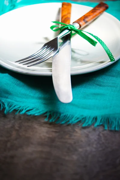 Table Setting on wooden table — Stock Photo, Image