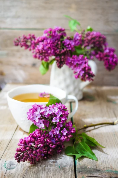 Fiori lilla in un interno rustico — Foto Stock