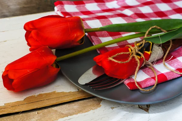 Utensílios de mesa de tempo de primavera — Fotografia de Stock