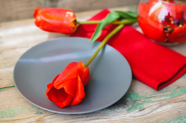 Utensílios de mesa de tempo de primavera — Fotografia de Stock