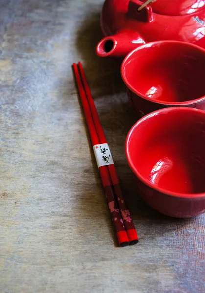 Conjunto de té y palillos — Foto de Stock