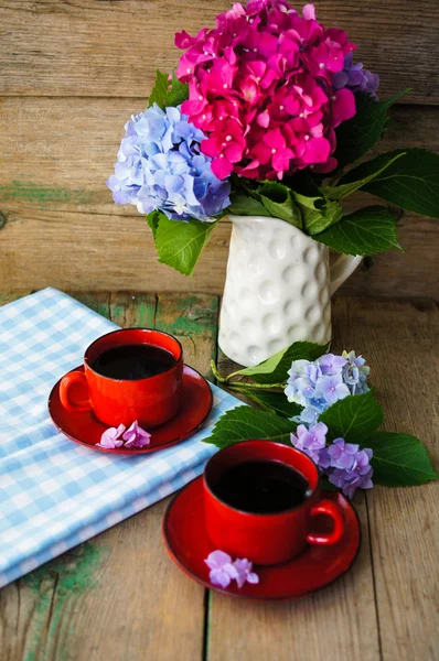 Ortensia fiori e caffè — Foto Stock