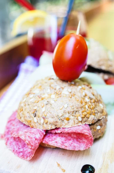 Sandwich with salami — Stock Photo, Image