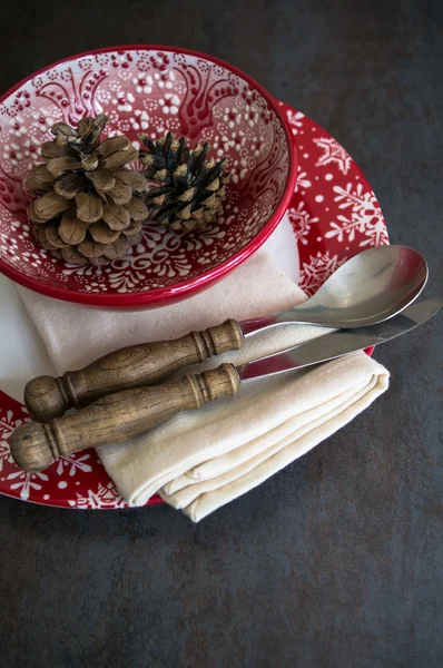 Cenário de mesa de Natal rústico — Fotografia de Stock