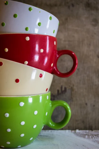 Multi colored empty big polka dot bowls — Stock Photo, Image