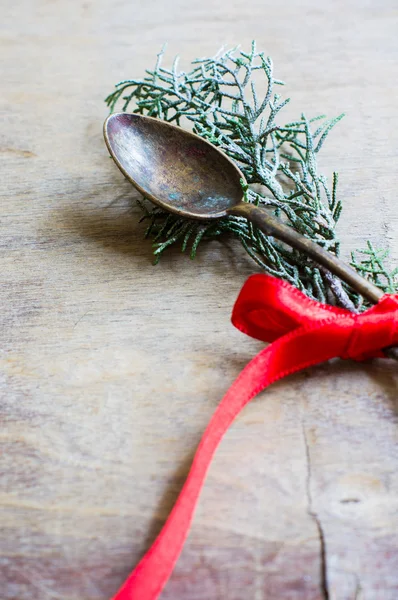 Vintage spoon on wooden background — Stock Photo, Image