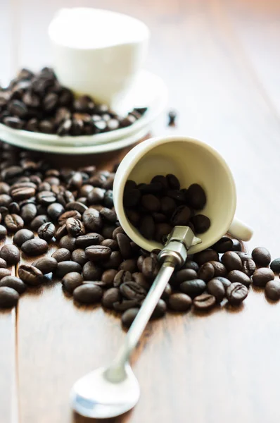 Chicchi di caffè nella tazza — Foto Stock